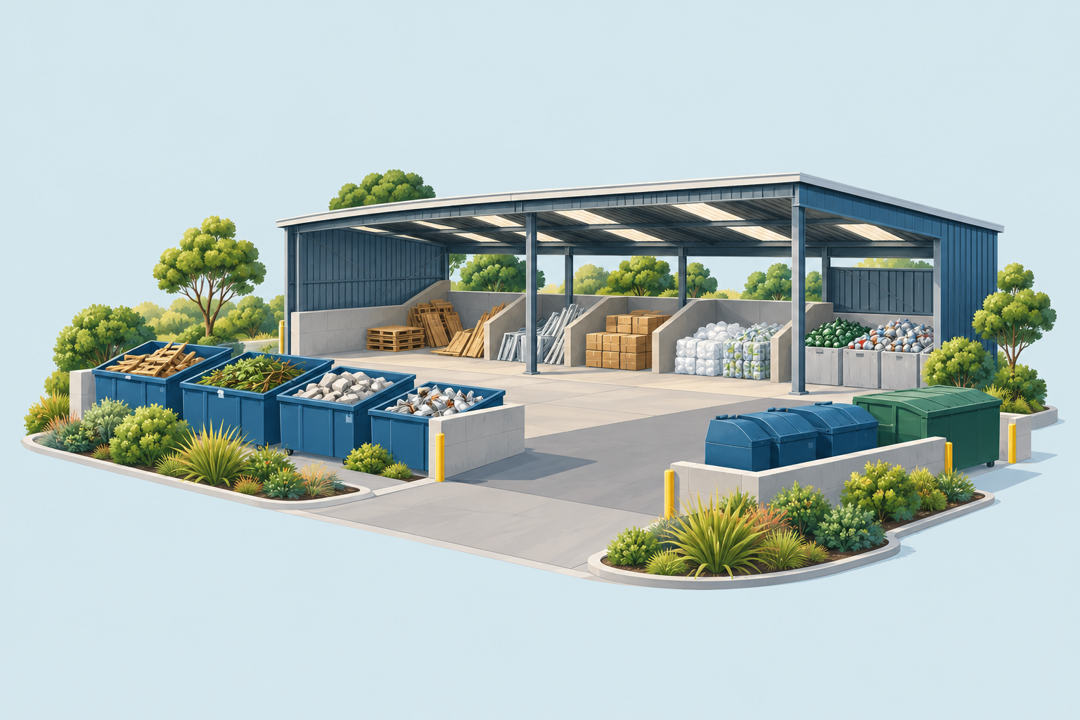 Conceptual illustration of a recycling and resource recovery facility; not a photograph of Southbrook.